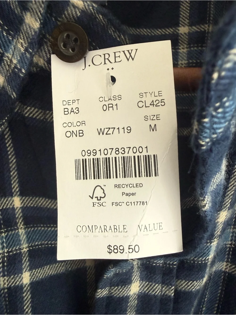 J. Crew NWT Brushed Twill Plaid Long-Sleeve Button-Down Shirt in Navy/White